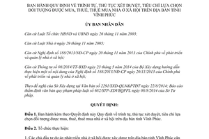 Quyết định 45/2014/QĐ-UBND thủ tục xét duyệt tiêu chí lựa chọn đối tượng thuê mua nhà ở xã hội Vĩnh Phúc