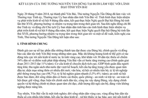 Thông báo 397/TB-VPCP năm 2014 kết luận Thủ tướng Nguyễn Tấn Dũng làm việc lãnh đạo tỉnh Yên Bái