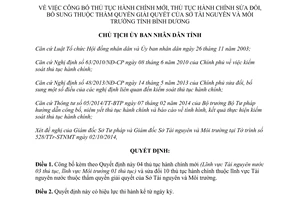 Quyết định 2467/QĐ-UBND thủ tục hành chính mới sửa đổi thẩm quyền Sở Tài nguyên Bình Dương 2016