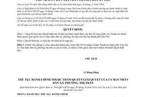 Quyết định 2844/QĐ-UBND năm 2014 thủ tục hành chính thuộc thẩm quyền Ủy ban nhân dân cấp xã Cần Thơ