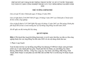 Quyết định 1942/QĐ-TTg 2014 Quy hoạch hệ thống thoát nước xử lý nước thải Đồng Nai 2030