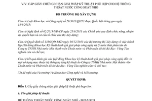 Quyết định 1300/QĐ-BXD năm 2014 chứng nhận giải pháp kỹ thuật hệ thống thoát nước công suất nhỏ