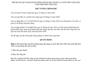 Quyết định 1976/QĐ-TTg 2014 Quy hoạch hệ thống rừng đặc dụng 2020 tầm nhìn 2030