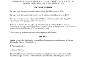 Decision No. 1976/QD-TTg dated 2014 approving special-use forest system of the country by 2020 vision to 2030