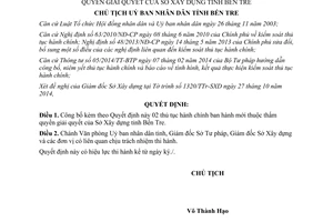 Quyết định 2174/QĐ-UBND 2014 công bố thủ tục hành chính mới Sở Xây dựng Bến Tre