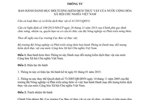 Thông tư 35/2014/TT-BNNPTNT Danh mục đối tượng kiểm dịch thực vật Việt Nam