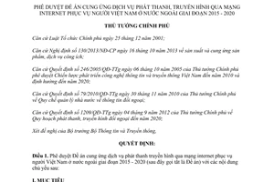 Quyết định 1984/QĐ-TTg 2014 cung ứng dịch vụ phát thanh truyền hình Internet người Việt Nam ở nước ngoài