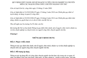 Thông tư 14/2014/TT-BNV chức danh mã số ngạch tiêu chuẩn nghiệp vụ công chức chuyên ngành văn thư