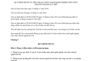 Thông tư 13/2014/TT-BNV mã số tiêu chuẩn chức danh nghề nghiệp viên chức chuyên ngành lưu trữ