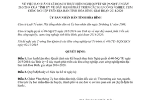 Quyết định 1692/QĐ-UBND 2014 đẩy mạnh phát triển khu công nghiệp cụm công nghiệp Hòa Bình 2014 2020