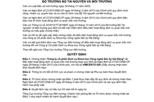 Quyết định 2452/QĐ-BTNMT năm 2014 chứng nhận đủ điều kiện hoạt động dịch vụ quan trắc môi trường