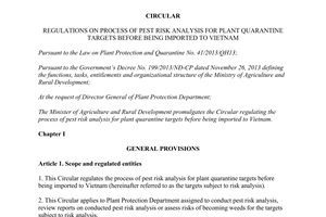 Circular No. 36/2014/TT-BNNPTNT process of pest risk analysis before being imported to Vietnam