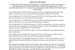 Thông tư liên tịch 37/2014/TTLT-BNNPTNT-BTC-BKHĐT hướng dẫn 131/2009/QĐ-TTg đầu tư cấp nước sạch nông thôn