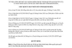 Quyết định 2906/QĐ-UBND thủ tục hành chính thuộc thẩm quyền ủy ban nhân dân Khánh Hòa 2014