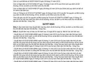 Quyết định 52/2014/QĐ-UBND bồi thường hỗ trợ tái định cư khi Nhà nước thu hồi đất Bà Rịa Vũng Tàu