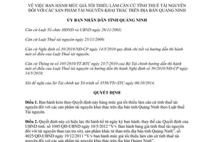 Quyết định 2541/QĐ-UBND năm 2014 giá tối thiểu tính thuế tài nguyên Quảng Ninh