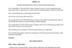 Thông tư 34/2014/TT-BNNPTNT hướng dẫn kiểm tra chất lượng muối nhập khẩu