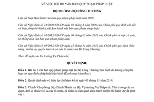 Quyết định 9840/QĐ-BCT năm 2014 bãi bỏ văn bản quy phạm pháp luật Bộ Công thương