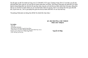 Công văn 7627/VPCP-KTTH năm 2014 báo cáo cải cách hành chính thuế hải quan