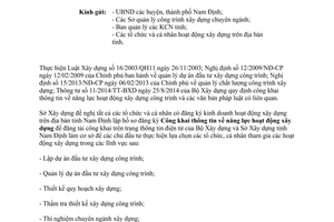 Công văn 596/SXD-QLHĐXD năm 2014 công khai năng lực hoạt động xây dựng Nam Định