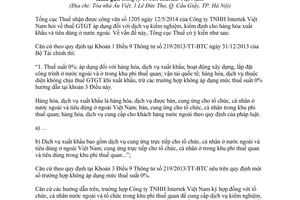 Công văn 4262/TCT-CS năm 2014 thuế suất gia tăng kiểm nghiệm hàng hóa xuất khẩu tiêu dùng nước ngoài