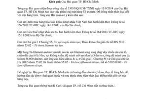 Công văn 11944/TCHQ-TXNK năm 2014 phân loại mặt hàng Tô filament axetat xenlulo