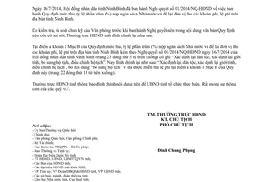 Công văn 142/TTHĐ-CTHĐ 2014 đính chính sửa đổi 01/2014/NQ-HĐND tỷ lệ phần trăm nộp ngân sách Ninh Bình