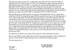 Công văn 4212/BTP-QLXLVPHC&TDTHPL công tác thi hành pháp luật xử lý vi phạm hành chính 2014