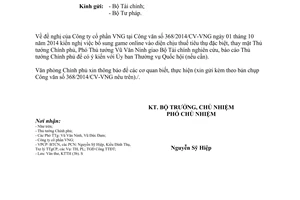 Công văn 7926/VPCP-KTTH năm 2014 thuế tiêu thụ đặc biệt trò chơi trực tuyến