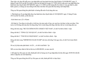 Công văn 12350/TCHQ-TVQT năm 2014 thông báo phát hành tem xì gà nhập khẩu