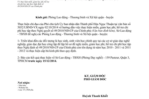 Công văn 16314/SLĐTBXH-DN năm 2014 miễn giảm học phí hỗ trợ chi phí học tập Hồ Chí Minh