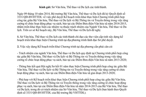 Công văn 3649/BVHTTDL-TV 2014 xây dựng Chương trình phối hợp công tác Bộ Văn hóa Thể thao Du lịch