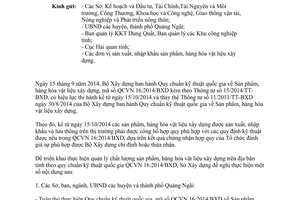 Công văn 1611/SXD-CL&VL 2014 Quy chuẩn kỹ thuật quốc gia Sản phẩm hàng hóa vật liệu xây dựng Quảng Ngãi
