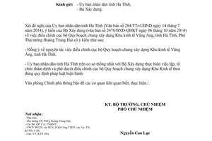 Công văn 8288/VPCP-KTN năm 2014 điều chỉnh Quy hoạch chung Khu kinh tế Vũng Áng Hà Tĩnh