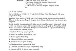 Công văn 615/SXD-QLCLCT năm 2014 công khai thông tin năng lực hoạt động xây dựng Hải Dương