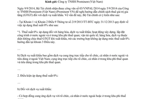 Công văn số 15458/BTC-CST 2014 chính sách thuế giá trị gia tăng dịch vụ xuất khẩu