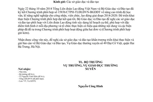 Công văn 6178/BGDĐT-GDTX năm 2014 triển khai chương trình phối hợp theo 1583b/CTPH-TLĐLĐVN-BGDĐT