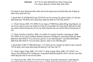 Công văn 18548/QLD-ĐK năm 2014 đính chính quyết định cấp số đăng ký thuốc nước ngoài