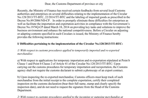 Official Dispatch No.14397/BTC-TCHQ 2014 dealing with difficulties of Circular No.128 No.22 the labeling of goods
