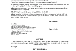 Thông tư 33/2014/TT-BKHCN quy chế quản lý nhiệm vụ khoa học công nghệ cấp Bộ Khoa học Công nghệ