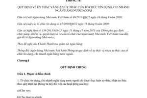 Thông tư 30/2014/TT-NHNN ủy thác nhận ủy thác tổ chức tín dụng chi nhánh ngân hàng nước ngoài