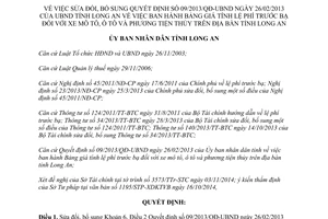 Quyết định 54/2014/QĐ-UBND sửa đổi 09/2013/QĐ-UBND Bảng giá tính lệ phí trước bạ Long An