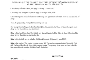 Quyết định 62/2014/QĐ-TTg quản lý khai thác sử dụng thông tin nhận dạng truy theo tầm xa tàu thuyền