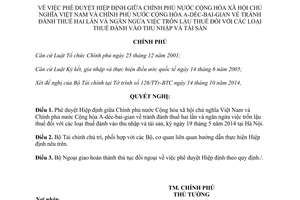 Nghị quyết 80/NQ-CP năm 2014 Hiệp định tránh đánh thuế hai lần ngăn ngừa việc trốn lậu thuế Việt Nam A-déc-bai-gian