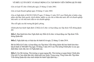 Nghị định 101/2014/NĐ-CP Điều lệ tổ chức hoạt động Tập đoàn Viễn thông Quân đội