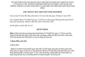 Quyết định 2687/QĐ-UBND thực hiện chiến lược quốc gia phòng chống lao Thái Bình 2020 2030 2014