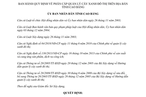 Quyết định 37/2014/QĐ-UBND phân cấp quản lý cây xanh đô thị Cao Bằng