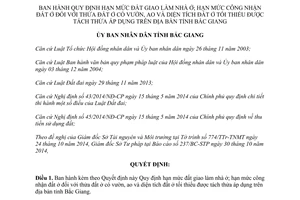 Quyết định 745/2014/QĐ-UBND hạn mức đất giao công nhận đất ở diện tích tối thiểu được tách thửa Bắc Giang