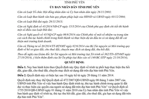 Quyết định 43/2014/QĐ-UBND phối hợp thu hồi giao cho thuê chuyển mục đích sử dụng đất Phú Yên