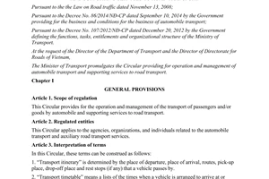 Circular No. 63/2014/TT-BGTVT operation and management of automobile transport supporting services